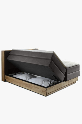 Eichen Boxspringbett 200x200 mit Stauraum und Matratze